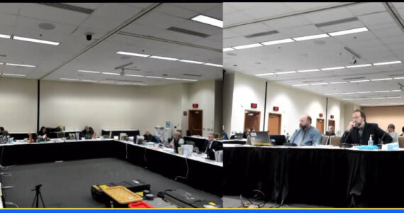 The Alaska Board of Fisheries discusses three emergency petitions directed at Cook Inlet East Side Set Net closures during the 2023 Statewide Finfish Meeting on Monday, March 13, 2023, at the Egan Civic & Convention Center in Anchorage Alaska. (Screenshot)