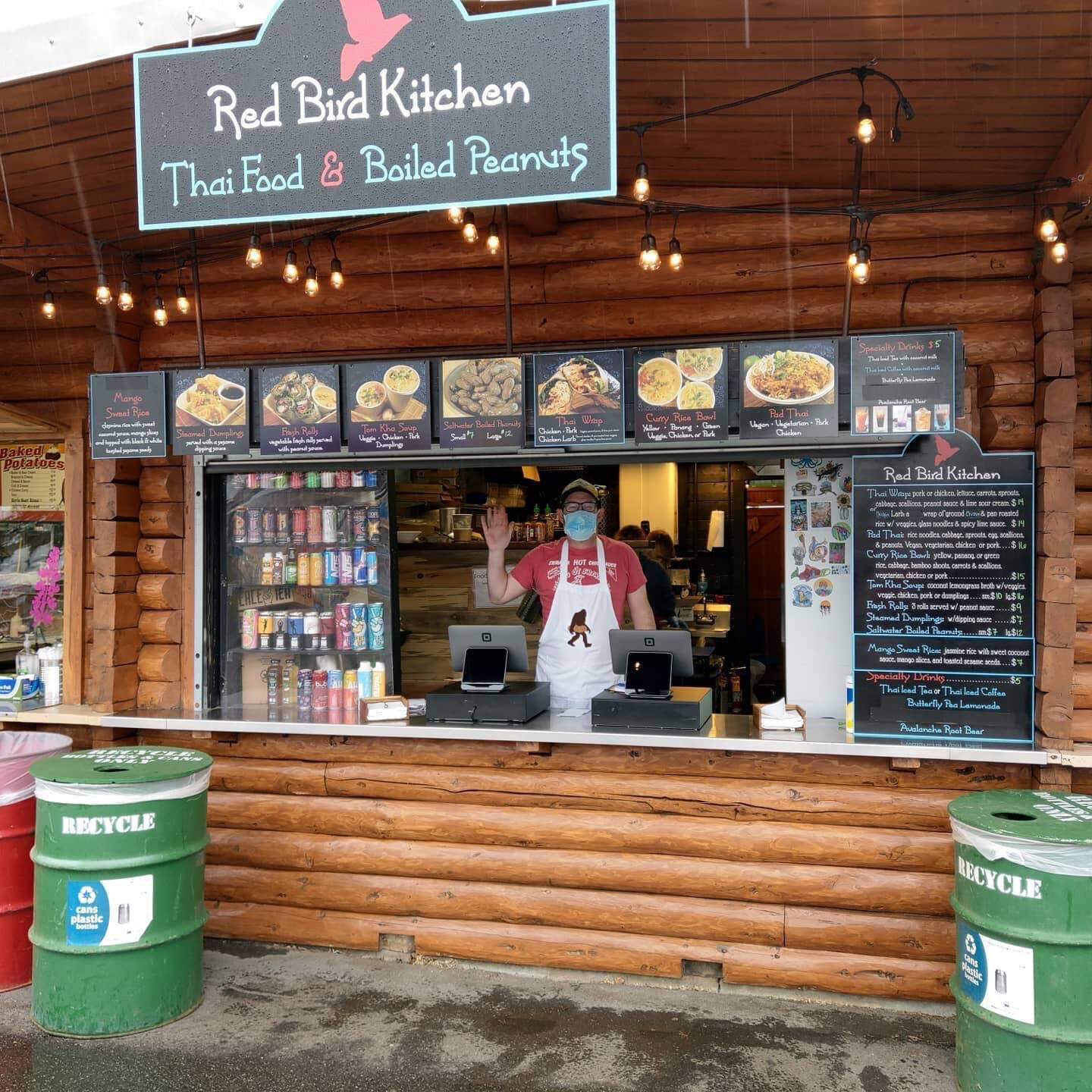 Red Bird Kitchen in their log cabin kitchen at the Alaska State Fair in 2022. (Photo provided by Red Bird Kitchen)