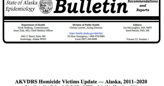 The cover of the March 20 State of Alaska Epidemiology Bulletin, “AKVDRS Homicide Victims Update — Alaska, 2011-2020” (Screenshot)