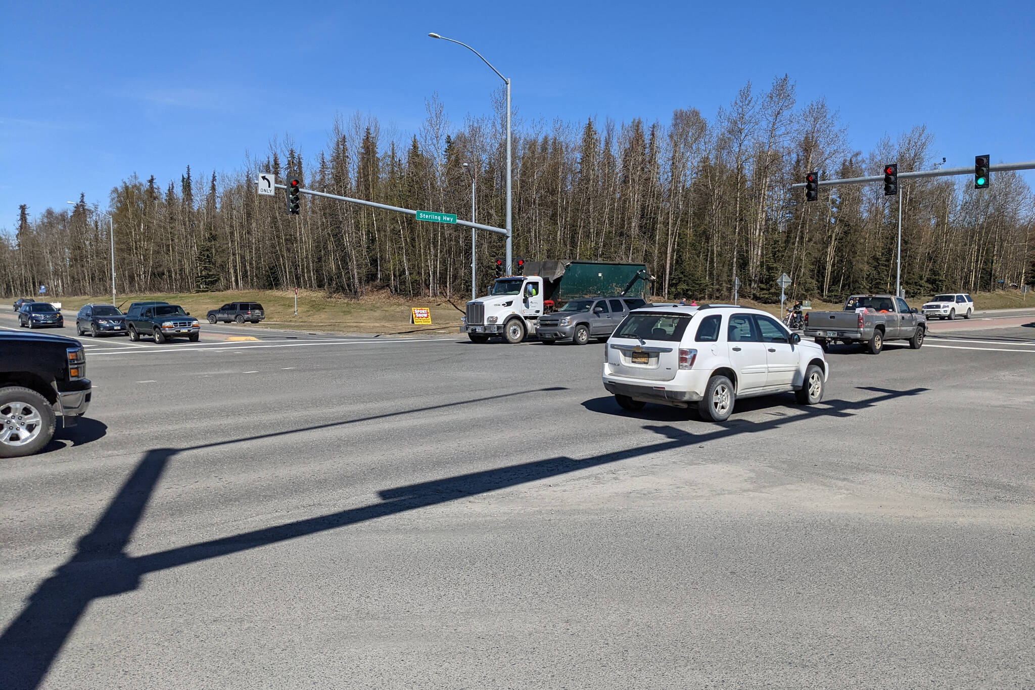 The intersection of the Kenai Spur and Sterling highways is seen on Saturday, May 7, 2022, in Soldotna, Alaska. (Peninsula Clarion file photo)