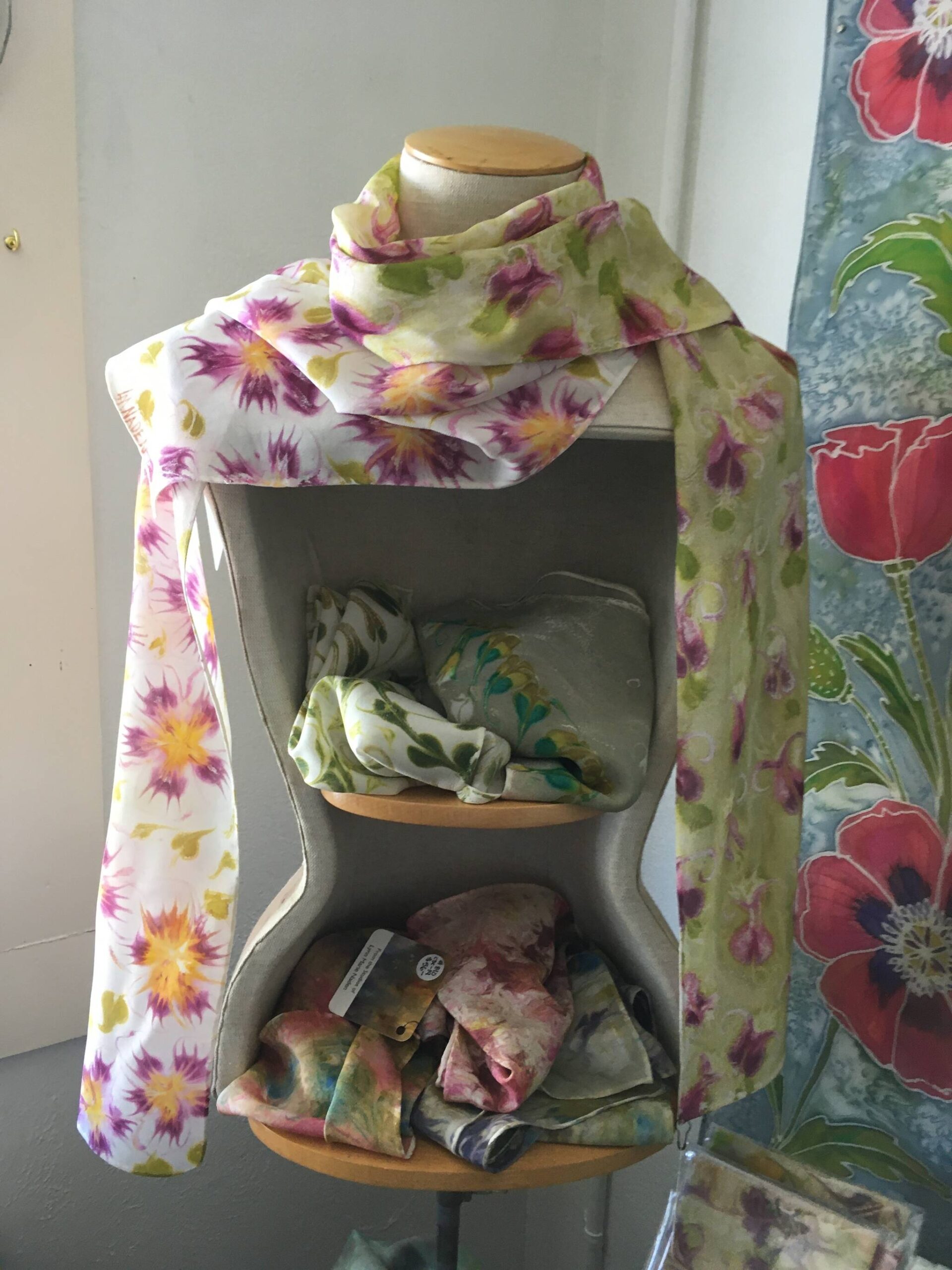 Haboti silk and silk crepe de chine scarves by Lynn Naden, who will be participating in Ready Set Art fundraiser for Ptarmigan Arts. (Photo courtesy Lynn Naden)