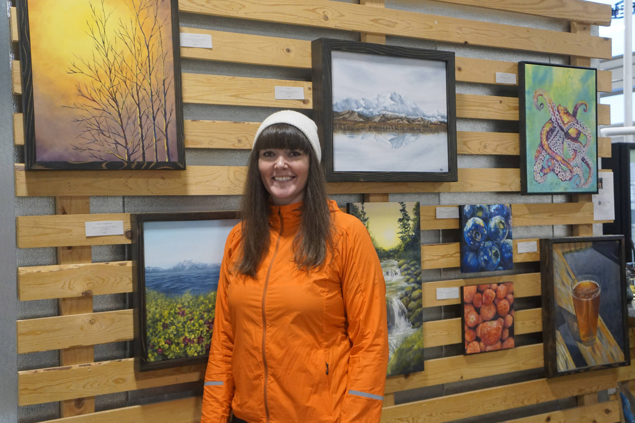 Photo by Michael Armstrong
Jen DePesa with her art on display at Grace Ridge Brewing, May 2022.