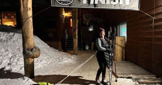 Photo provided by Jaclyn Arndt 
Jaclyn Arndt poses at the Iditarod Trail Invitational finish line <ins>on Tuesday,</ins> March 7, <ins>2023</ins> in McGrath<ins>,</ins> <ins>Alaska</ins>.