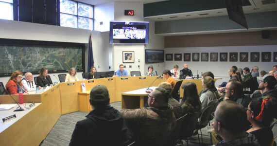 Audre Hickey testifies in opposition to an ordinance that would implement a citywide lewdness prohibition in Soldotna during a city council meeting on Wednesday, March 22, 2023, in Soldotna, Alaska. (Ashlyn O’Hara/Peninsula Clarion)