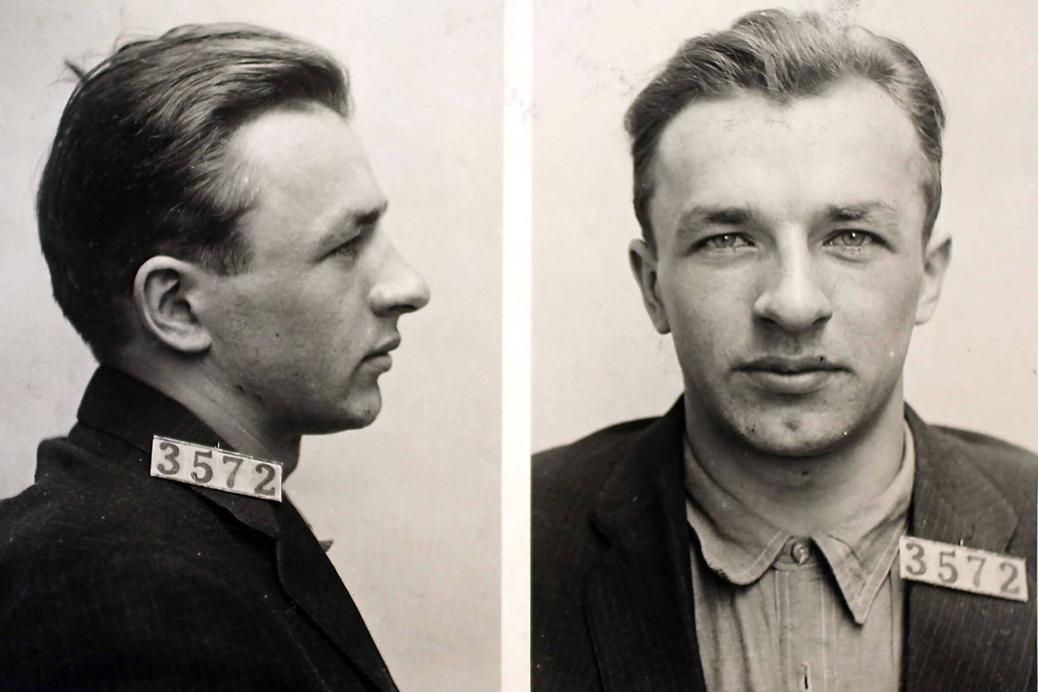 After Pres. Woodrow Wilson commuted his death sentence to life in prison, William Dempsey (inmate #3572) was delivered from Alaska to the federal penitentiary on McNeil Island, Wash. These were his intake photos. (Photo courtesy of the University of Alaska Fairbanks archives)