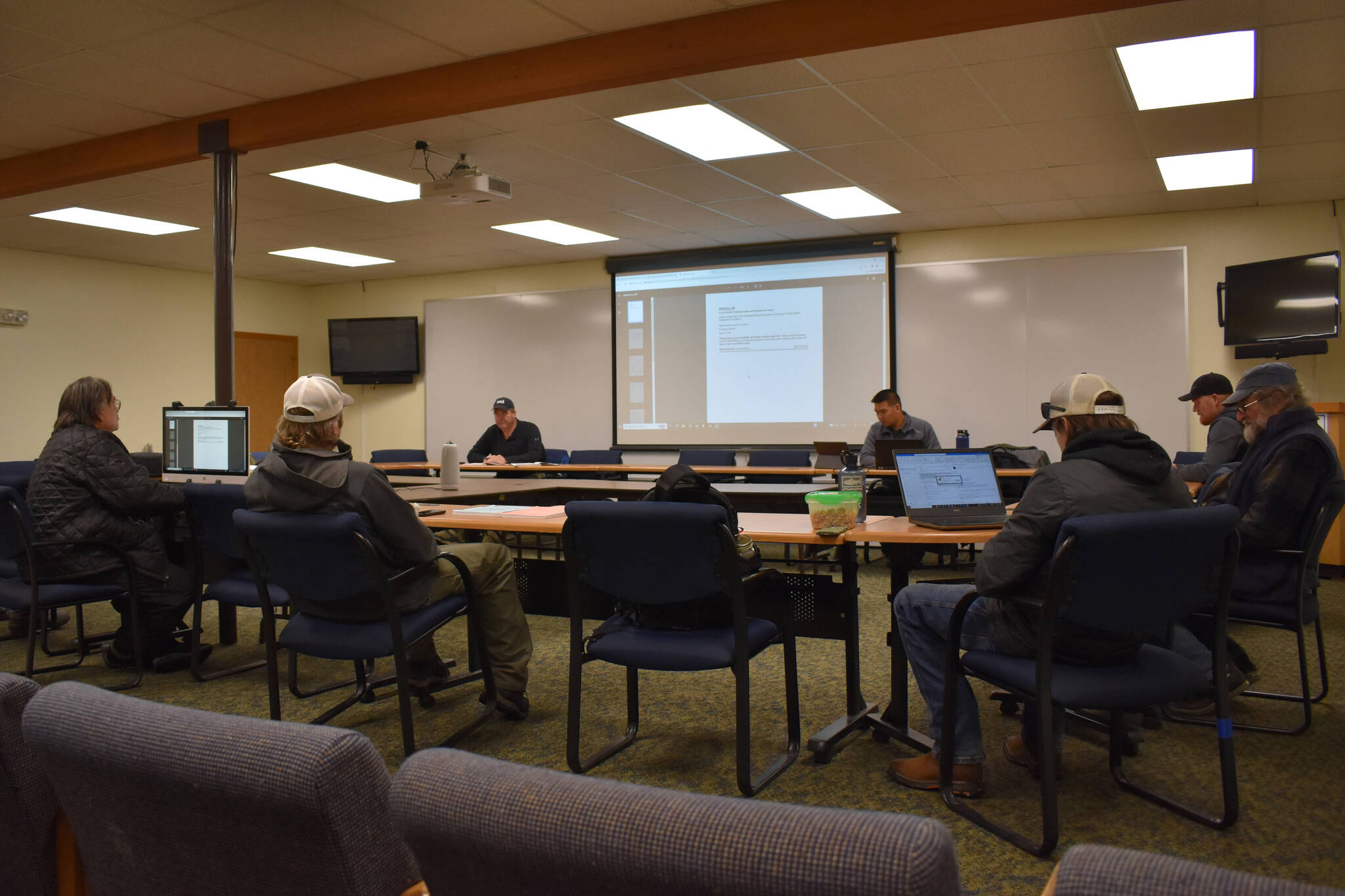 The Kenai/Soldotna Fish and Game Advisory Committee meets on Monday, Jan. 9, 2023, at Cook Inlet Aquaculture Association in Kenai, Alaska. (Jake Dye/Peninsula Clarion)