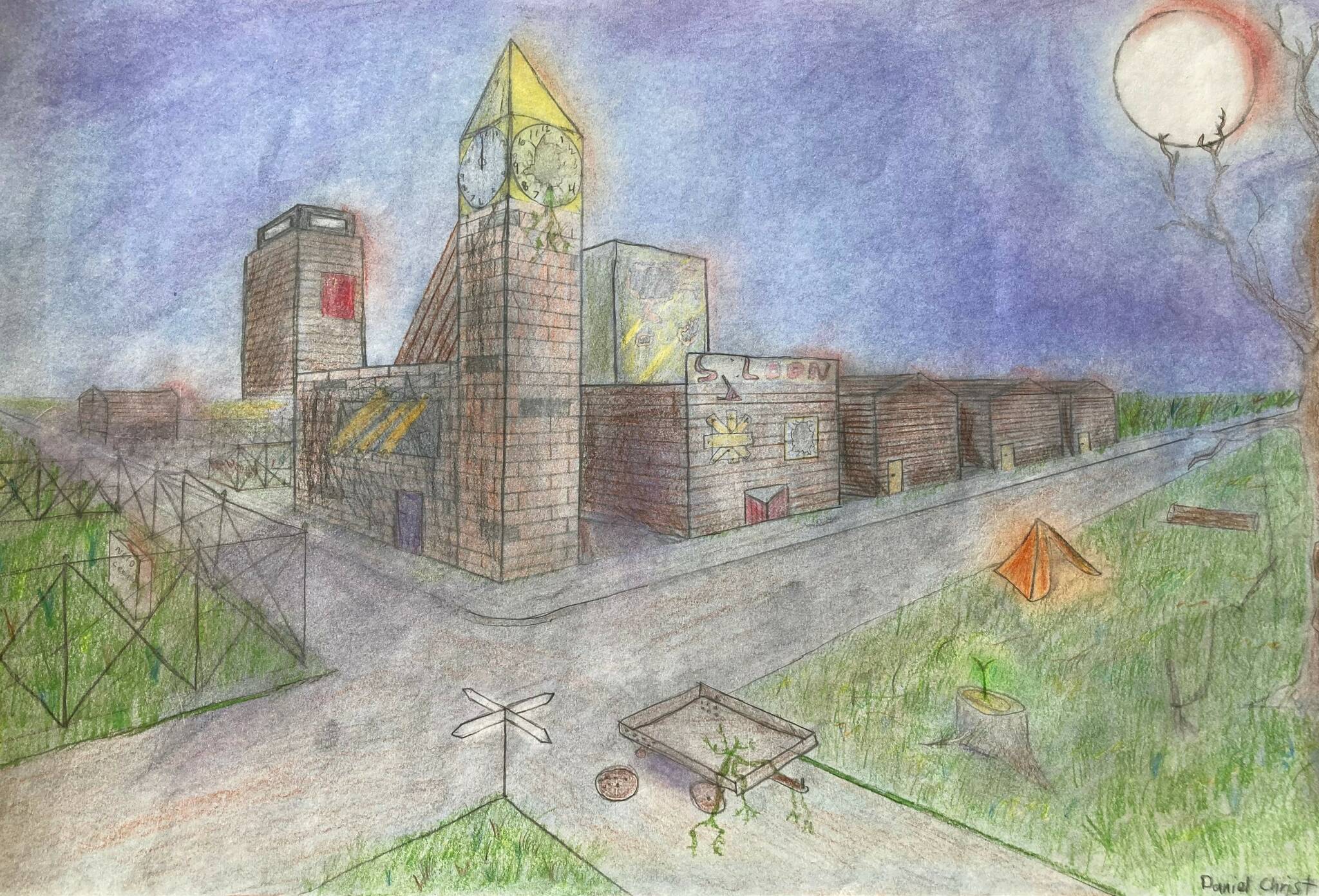 Color drawing by youth artist Daniel Christ, on display at Homer Council on the Arts. Photo provided by Homer Council on the Arts.