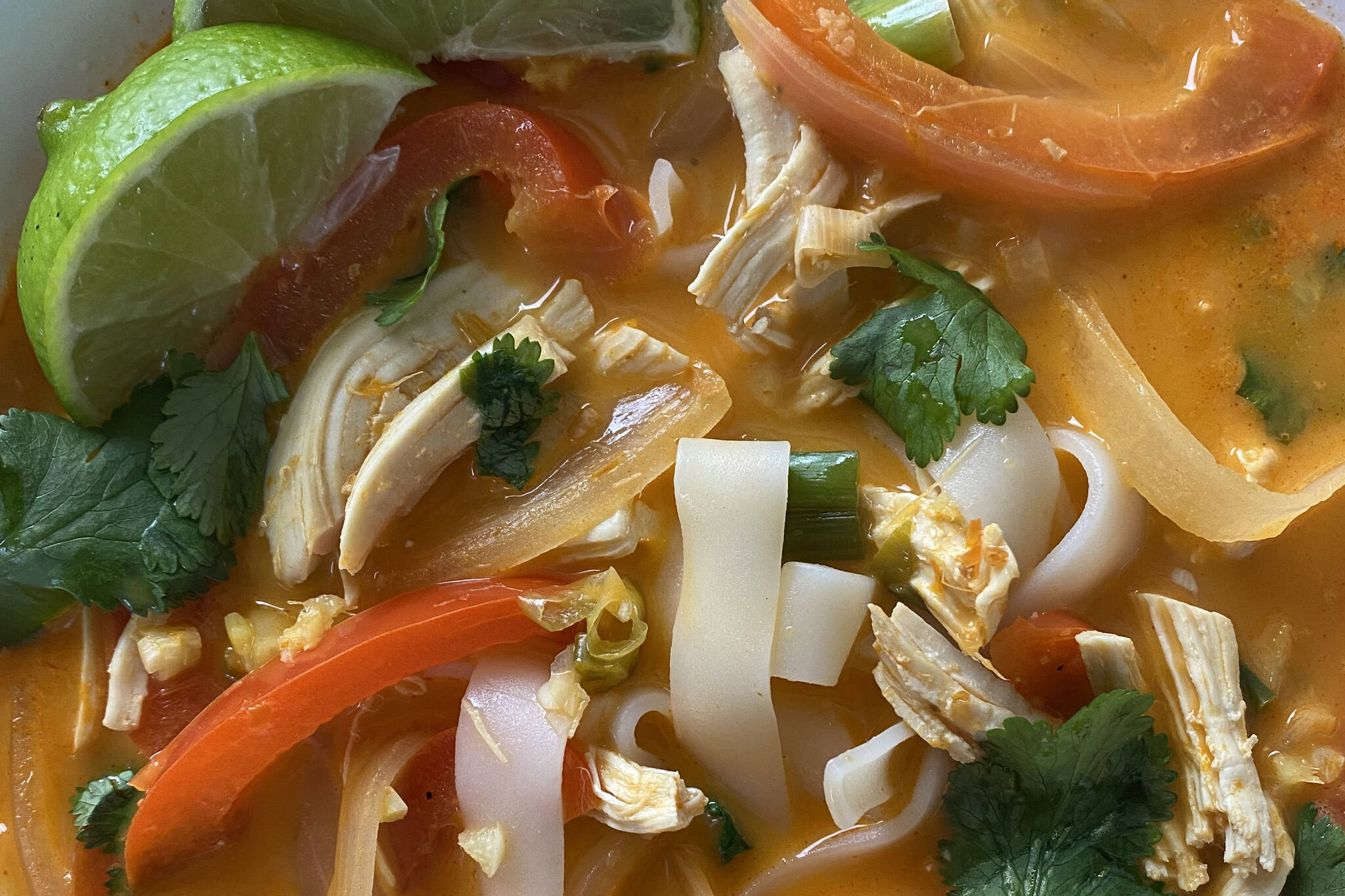 Thai coconut red curry soup can be made as spicy or mild as you choose. (Photo by Tressa Dale/Peninsula Clarion)