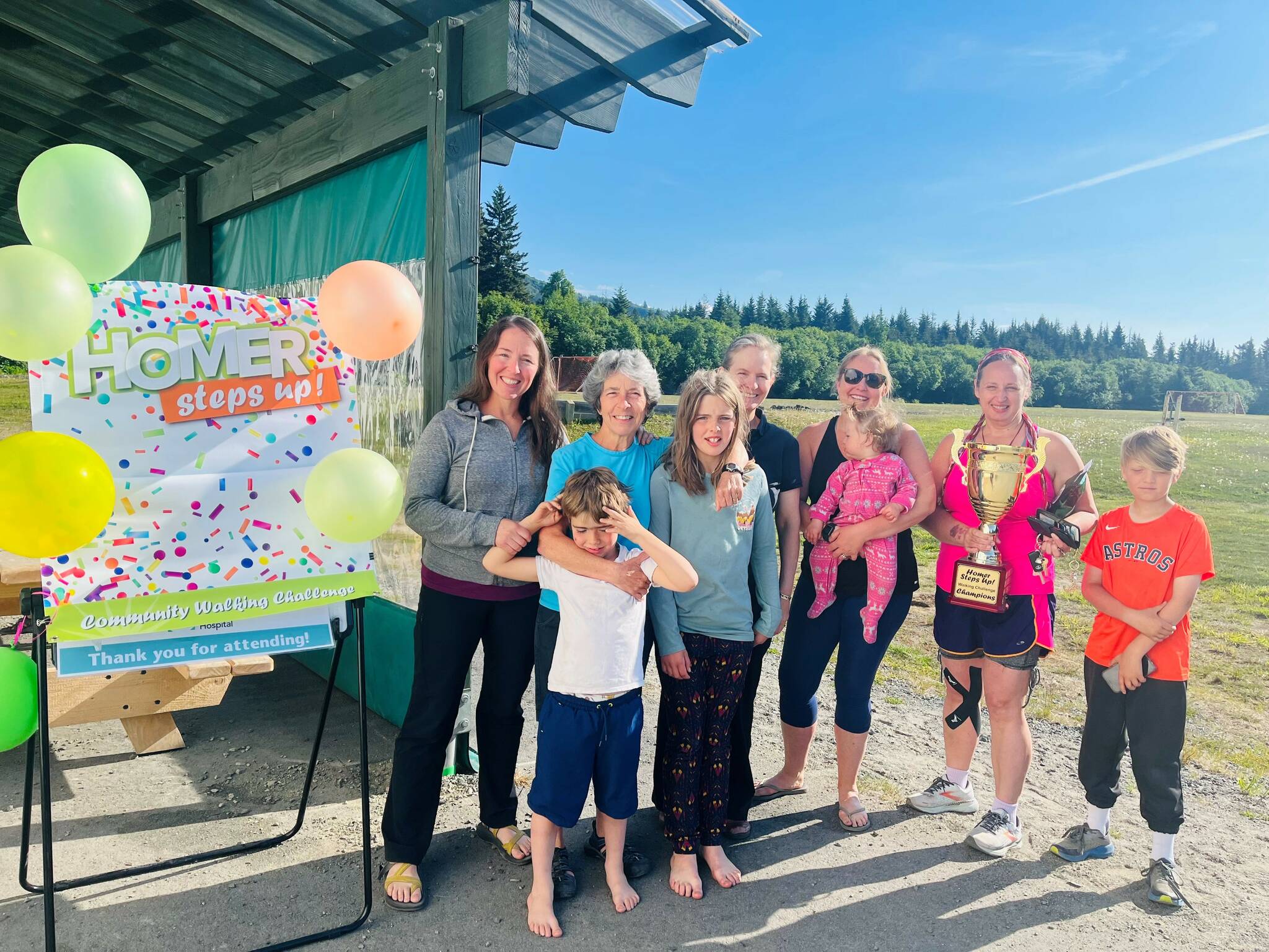 The 2022 Homer Steps champions, the “Sweaty Bettys,” attend the end-of-challenge awards event in Homer, Alaska. (Photo provided by South Peninsula Hospital)