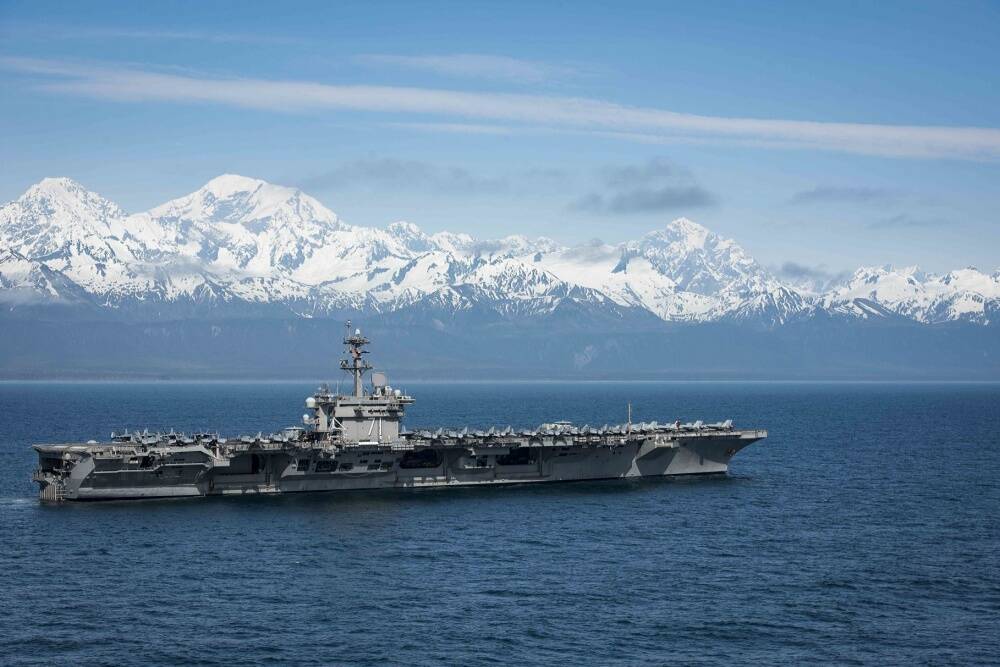 GULF OF ALASKA (May 25, 2019) The aircraft carrier USS Theodore Roosevelt (CVN 71) transits the Gulf of Alaska. Theodore Roosevelt is conducting routine operations in the Eastern Pacific. (U.S. Navy photo by Mass Communication Specialist 3rd Class Erick A. Parsons/Released)