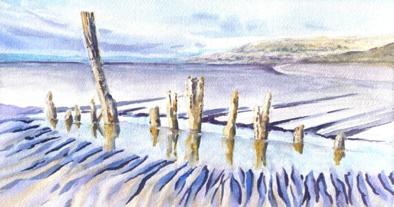 “Tidal Grooves,” a watercolor painting by Jan Peyton is on display through May in the Kachemak Bay Water Color Society’s annual spring show at Fireweed Gallery in Homer Alaska. Photo provided by Fireweed Gallery