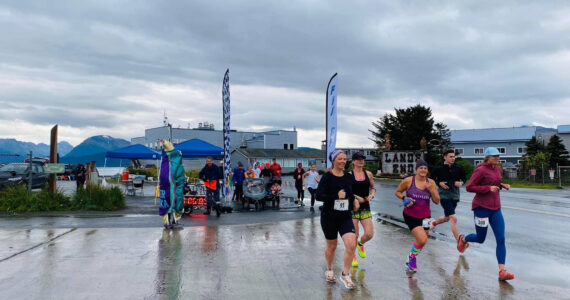 Community members participate in the 2022 Halibut Hustle on the Homer Spit, an annual event hosted by Kachemak Bay Running Club in Homer, Alaska. Photo provided by Kachemak Bay Running Club