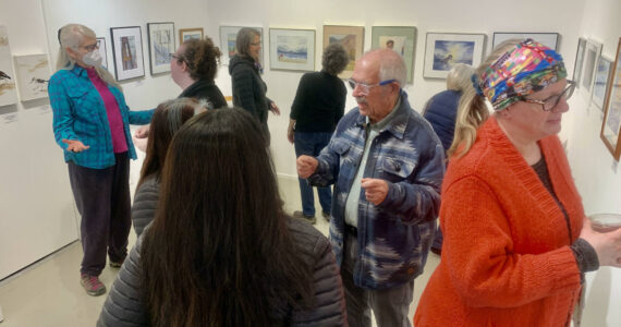 Members of the Kachemak Bay Watercolor Society showcase work in their annual Spring Show at Fireweed Gallery during First Friday on May 5. Photo by Christina Whiting