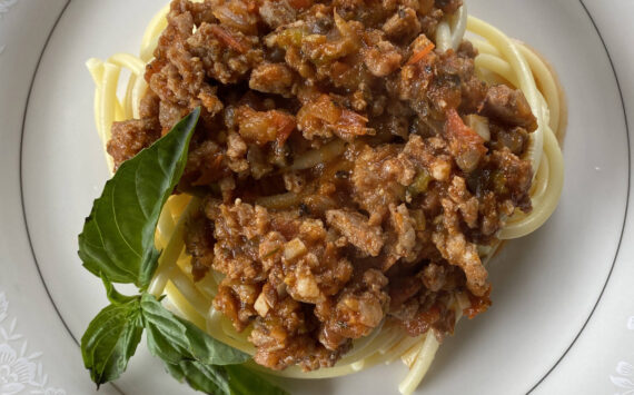 This meaty sauce is savory and herbaceous and is well worth the four hours of simmer time. (Photo by Tressa Dale/Peninsula Clarion)