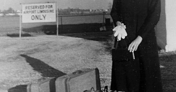 Photo courtesy Fair Family Collection
The date is Oct. 19, 1957. The place is an airport in Kokomo, Indiana. The occasion is her departure from the Midwest. Her ultimate destination is Whittier, Alaska.