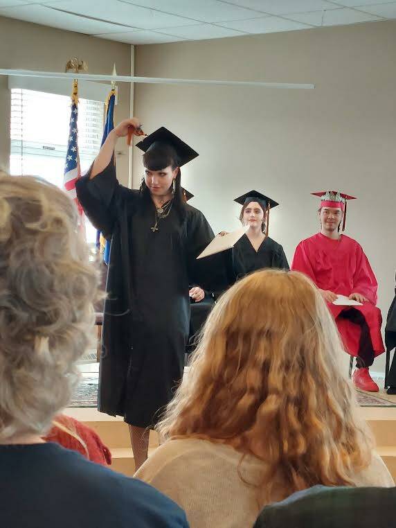 Bea Strobel passes the tassel on her graduation cap. Photo provided by Ingrid Harrald.