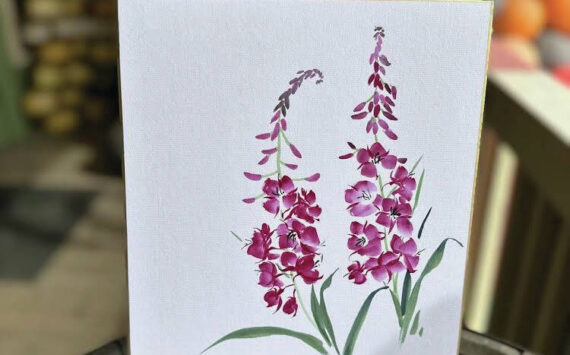 A fireweed painting by Sharlene Cline is included in Bunnell’s CSA boxes this year.