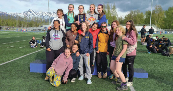 Homer High School girls track team photographed Saturday. The team won Region 3, Division 2 Championships in Palmer. (Photo provided by Lucas Parsley)