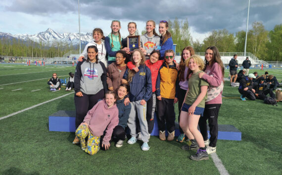 Homer High School girls track team photographed Saturday. The team won Region 3, Division 2 Championships in Palmer. (Photo provided by Lucas Parsley)