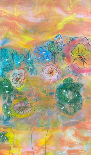 “Happy Place,” an encaustic painting by Amy Hunt and Robert Bezek is on display at Fireweed Gallery through June. Photo provided by Fireweed Gallery