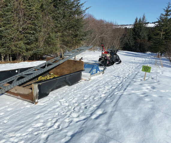 Kachemak Nordic Ski Club mobilizing materials this past winter to be used to build trails this summer. (Photo provided by Sandy Cronland)