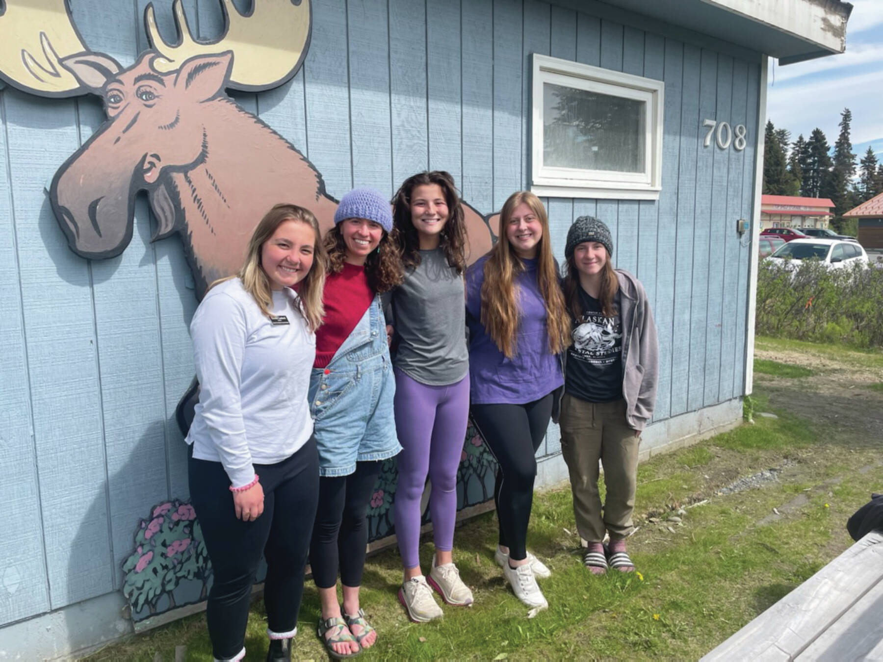 Emilie Springer/ Homer News
Center for Alaskan Coastal Studies day camp staff members Emma Latsch, Marissa Swartley, Ava Daley, Cece Donegan and Jasmine Lurus on Monday.