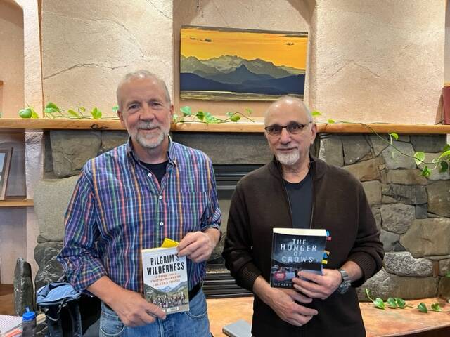 Tom Kizzia and Richard Chiappone present an author talk at the Homer Public Library, an event hosted by Friends of the Homer Public Library, September 2022. (Photo provided by Cheryl Illg)