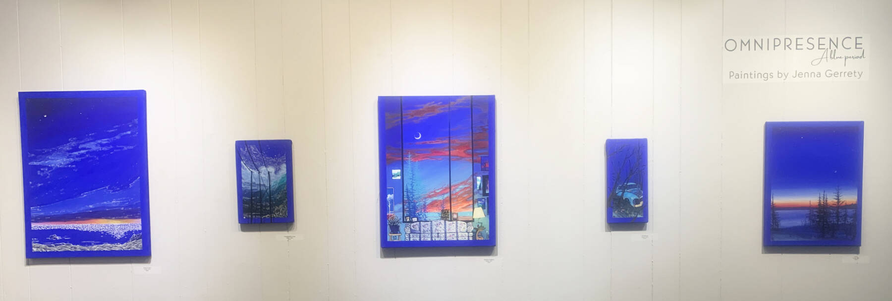 Paintings by Jenna Gerrety as part of her exhibit, “Omnipresence, A Blue Period,” are on display at Homer Council on the Arts through June. Photo by Christina Whiting