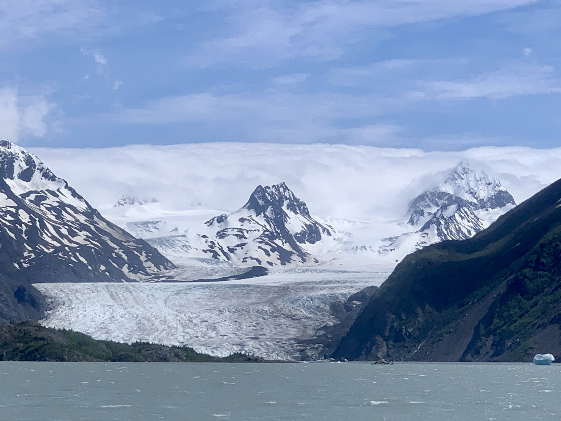 Grewingk Glacier and Lake is visible from the Glacier Lake Trail on Tuesday, June 13, 2023 in Homer, Alaska. Photo by Christina Whiting