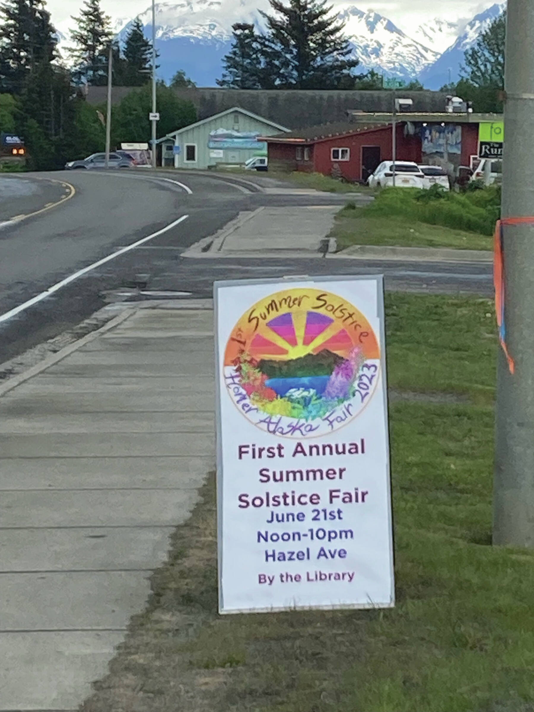 Sandwich board announcing Solstice Fair on June 21. (Photo by event coordinator Sage Anderson)