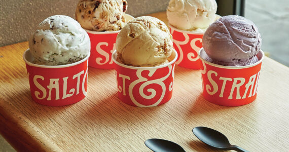Salt & Straw via AP
This image provided by Salt & Straw shows a variety of the West Coast ice creamery’s unique flavors. The company offers interesting combos like Pistachio with Saffron, and Hibiscus and Coconut. Others sound like a warm hug in gelid form: Jasmine Milk Tea laced with chocolate-coated almond slivers, or Rhubarb Crumble with Toasted Anise.