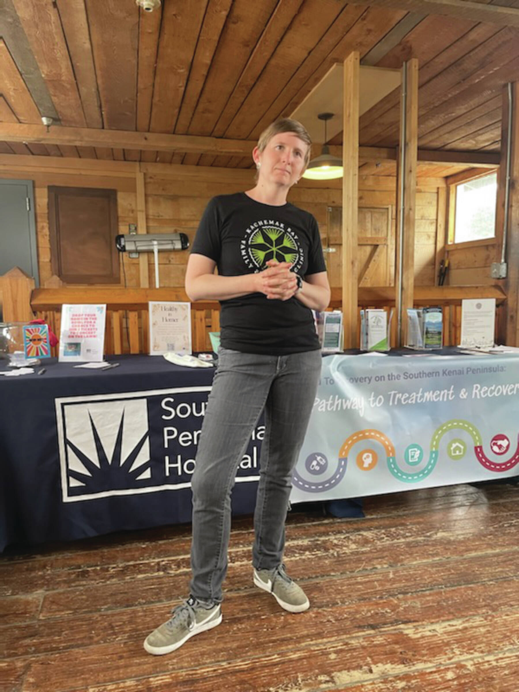 Dr. Robin Holmes with Kachemak Bay Family Planning Clinic at Awareness in Action community conversation on Tuesday, June 20, at Alice's Champagne Palace.  Emilie Springer/ Homer News