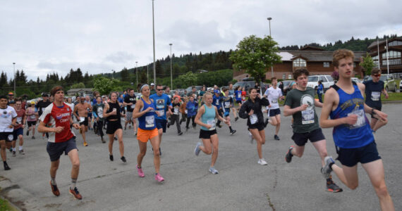 Runners participating in the Homer Spit Run 10K to the Bay race begin the course at Homer High School on Saturday, June 24, 2023 in Homer, Alaska. (Delcenia Cosman/Homer News)