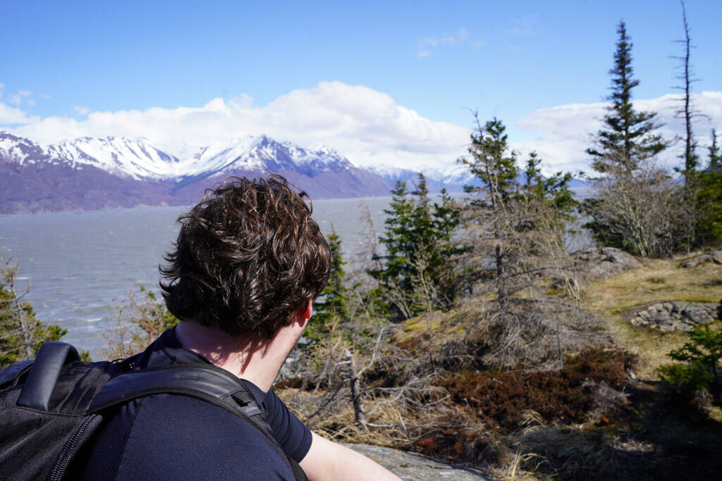 Photo courtesy Ashley Every
Jake Dye looks out from the top of Gull Rock in Hope, Alaska, on Saturday, May 13, 2023. He does not yet know that the hike back is far more challenging than the hike out.