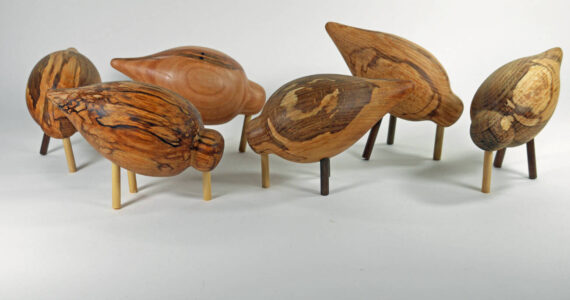 "Shorebirds Grouping 3," woodworking by Ted Heuer is on display at Ptarmigan Arts during a popup event running July 7-9 in Homer, Alaska. Photo courtesy of Ptarmigan Arts
