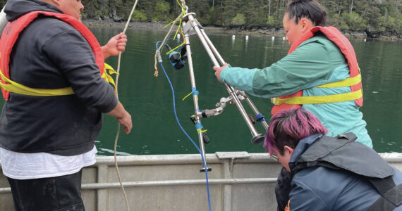 Photo provided by Misha Klassen
CCE participants Sarjus Moonin and Heather Kalmakoff participate in drop camera sampling in Jakolof Bay in June 2023.