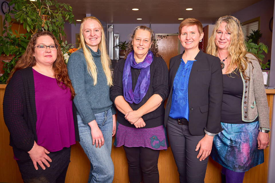Kachemak Bay Family Planning Clinic staff (left to right) Angie Holland, RN, Jane Rohr, Sonja Martin Young, CNM, Robin Holmes, MD and Cherie Bole, CMA provide an array of reproductive and sexual health services. Photo provided by KBFPC