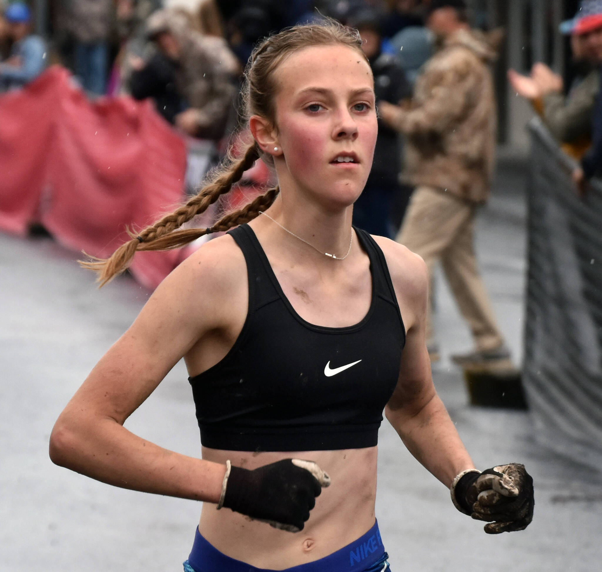 Tania Boonstra wins the girls junior Mount Marathon Race on Tuesday, July 4, 2023, in Seward, Alaska. (Photo by Jeff Helminiak/Peninsula Clarion)