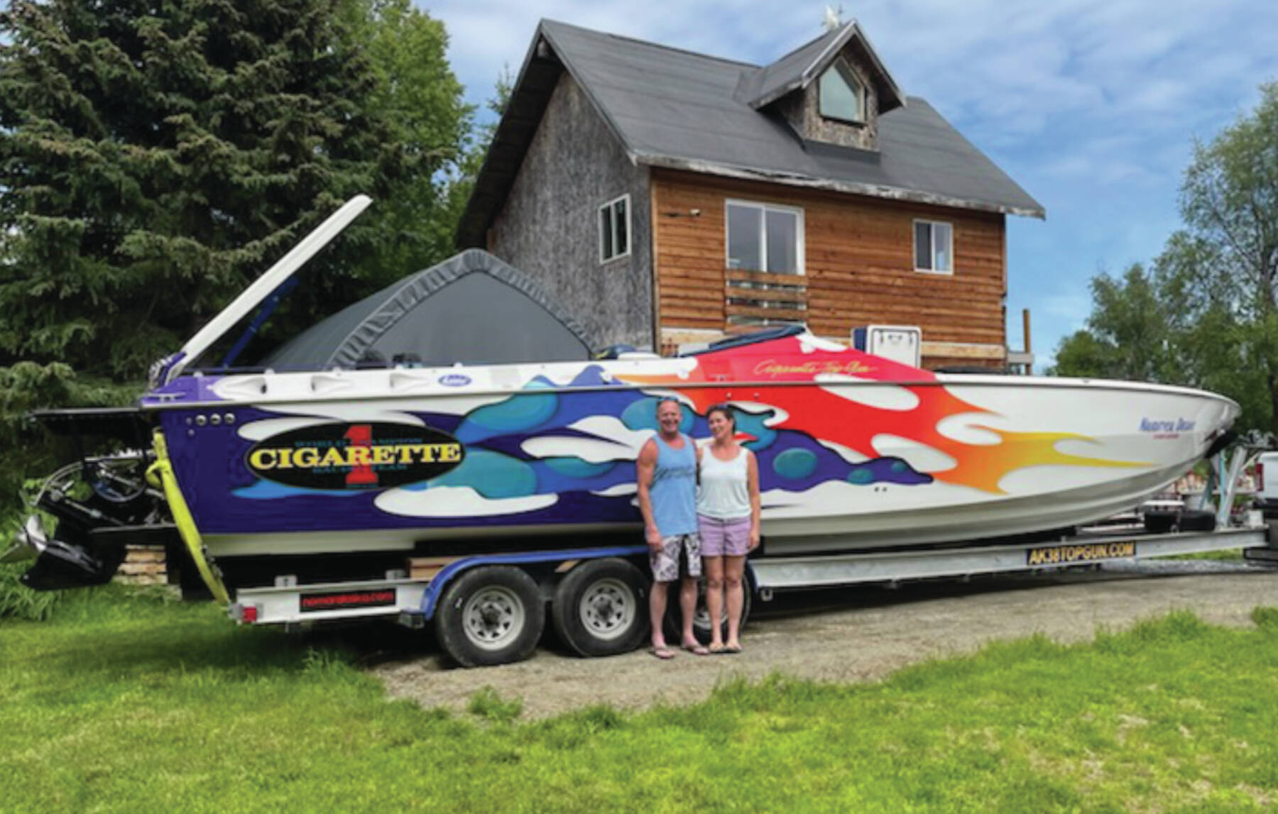 Emilie Springer/Homer News
Sandy and Kira Stuart with their boat at home.