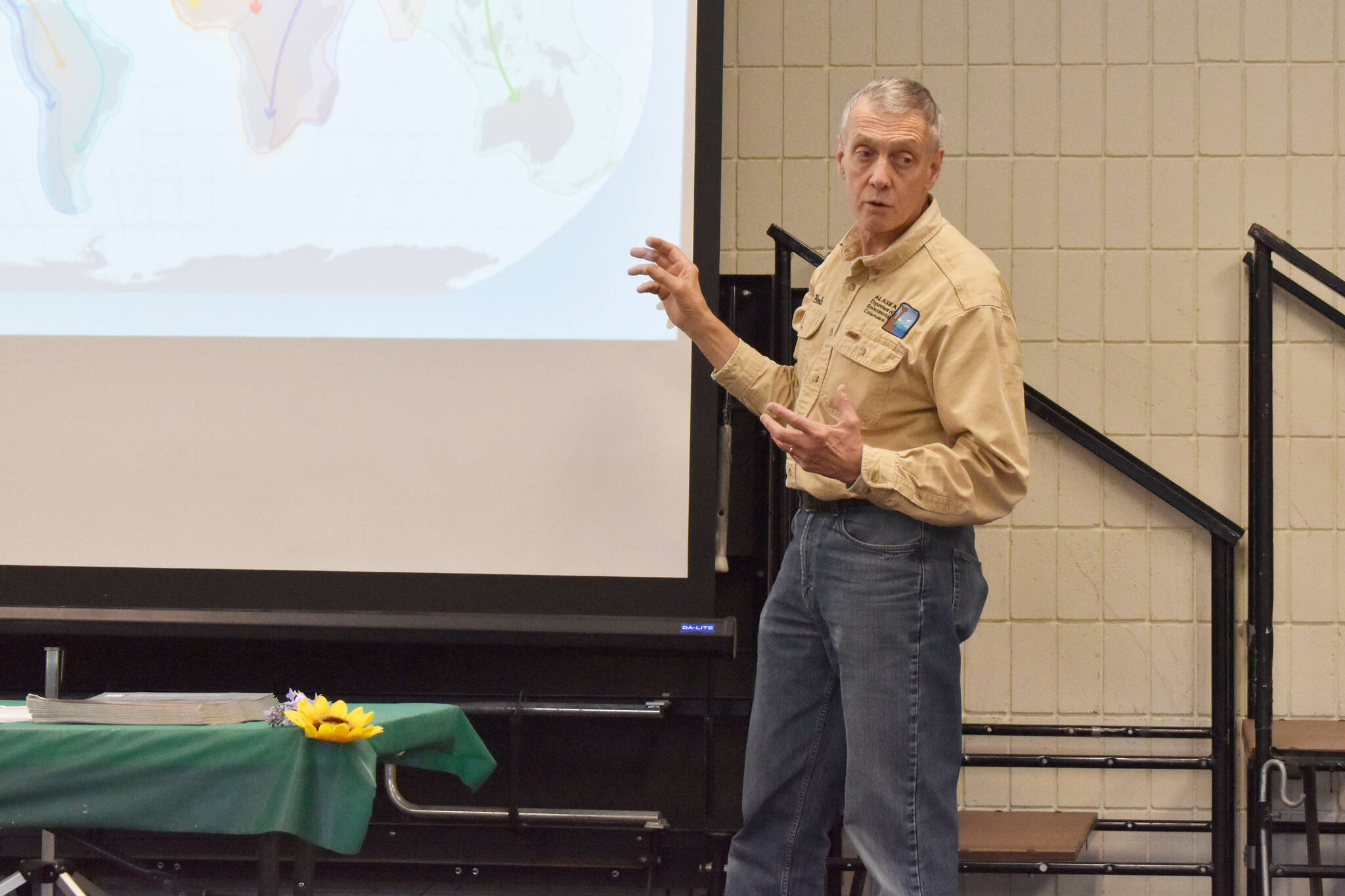 Alaska State Veterinarian Dr. Bob Gerlach gives a presentation on Avian Influenza Virus at the 4-H Agriculture Expo in Soldotna, Alaska on Aug. 5, 2022. (Jake Dye/Peninsula Clarion)