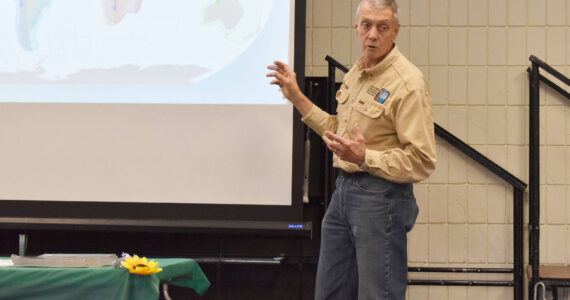 Alaska State Veterinarian Dr. Bob Gerlach gives a presentation on Avian Influenza Virus at the 4-H Agriculture Expo in Soldotna, Alaska, on Aug. 5, 2022. (Jake Dye/Peninsula Clarion)