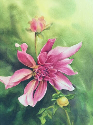 A watercolor painting by Soldotna artist Melinda Herschberger is part of her watercolor and acrylic paintings exhibit, “Retrospective,” at Fireweed Gallery through August in Homer, Alaska. Photo provided by Fireweed Gallery