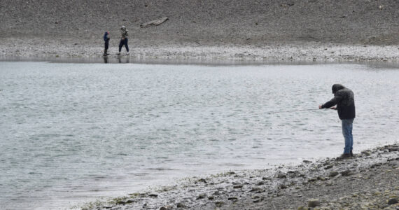 Local youth anglers participate in the 15-and-under king salmon fishery on Saturday, June 3, 2023, at the Nick Dudiak Fishing Lagoon in Homer, Alaska. (Delcenia Cosman/Homer News)