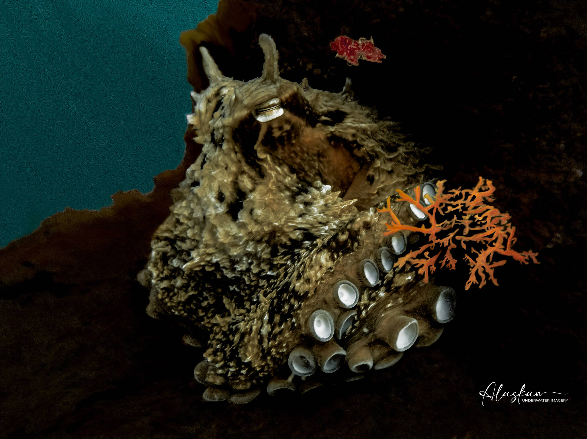 A Giant Pacific Octopus, as captured by underwater photographer Marcelle McDannel in Resurrection Bay in August 2022 is one of numerous photographs in McDannel’s new year-round display at Ptarmigan Arts. Photo provided by Marcelle McDannell