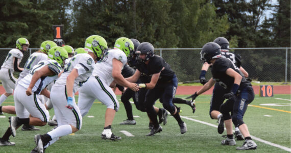 The Homer varsity football team played against the Redington Huskies in the second home game of the season on Saturday, Aug. 19, 2023 in Homer, Alaska. (Emilie Springer/Homer News)