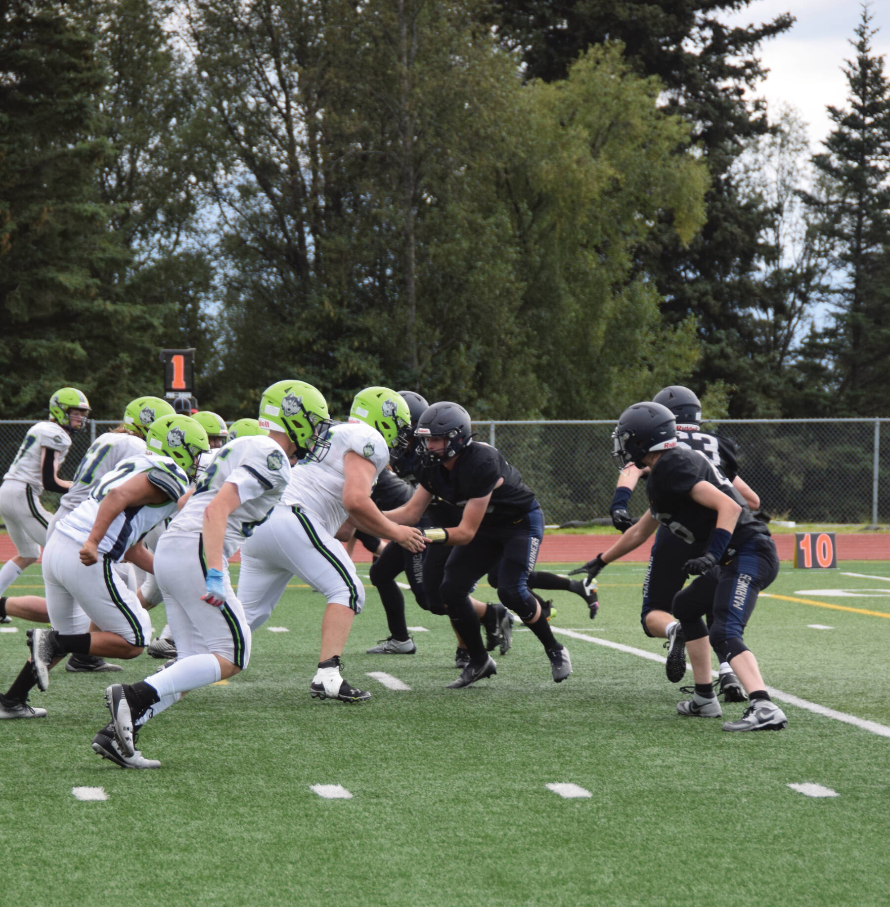 The Homer varsity football team played against the Redington Huskies in the second home game of the season on Saturday, Aug. 19, 2023 in Homer, Alaska. (Emilie Springer/Homer News)