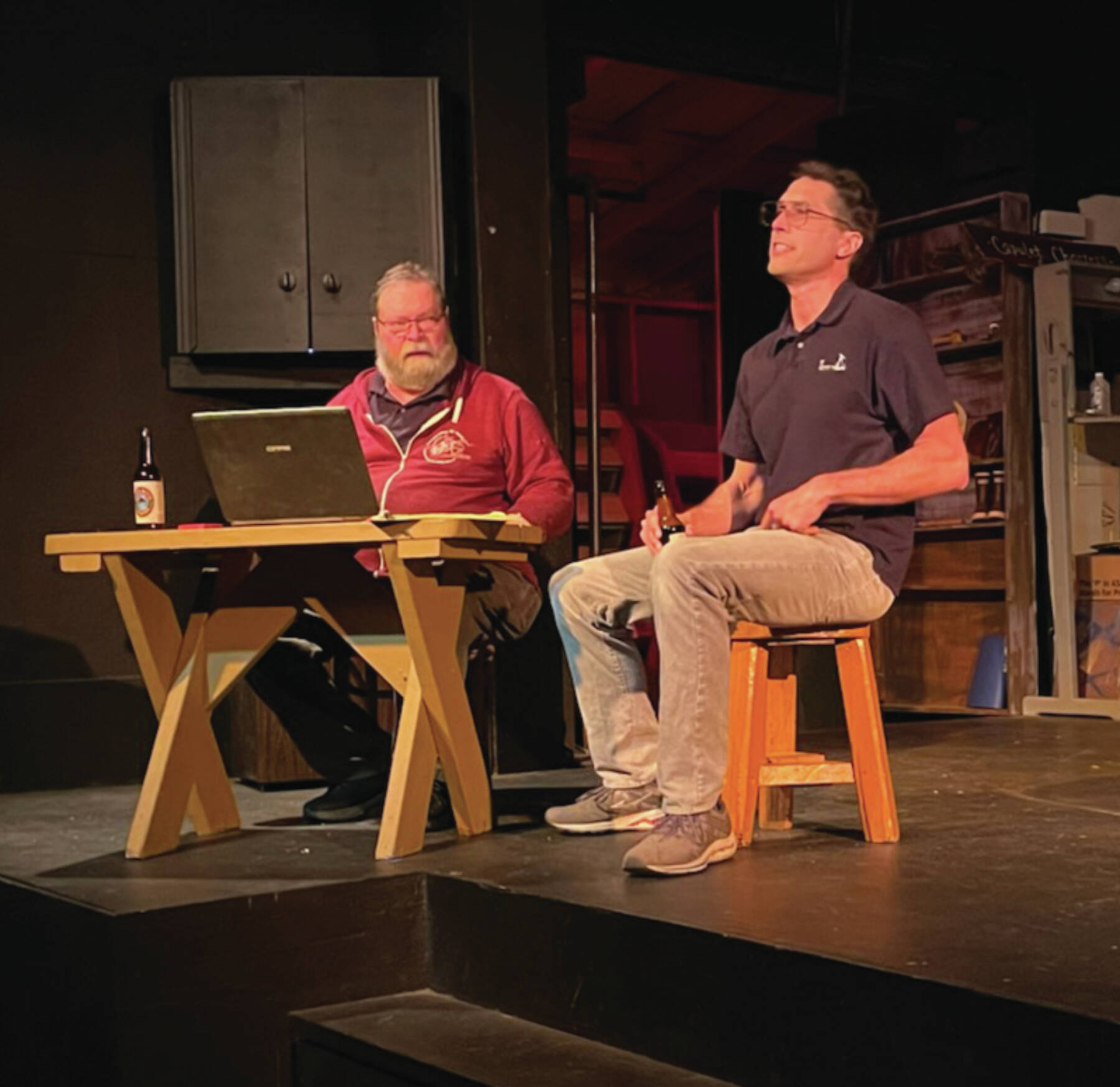 Peter Norton and Sascha Petersen perform a scene from “Pier 1.0: Staging Reality”on the Pier One Theatre stage on Saturday in Homer.