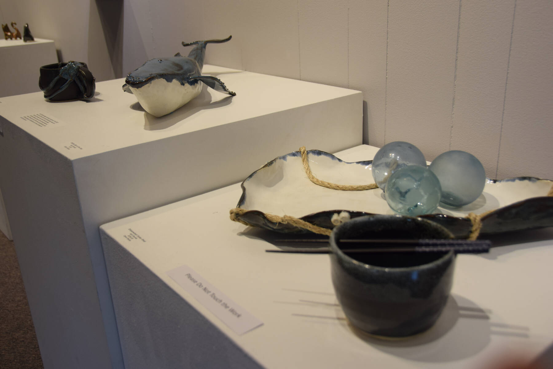 Work crafted by April Skorski in Homer Council on the Arts’ ceramics open studio is on display at HCOA’s First Friday showcase on Sept. 1 in Homer, Alaska. (Delcenia Cosman/Homer News)