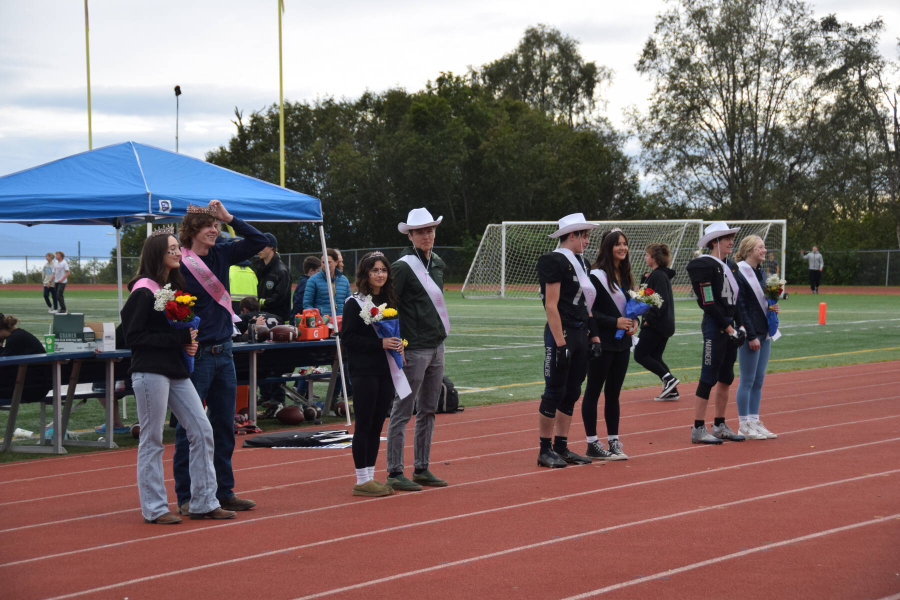 The Homer High School homecoming royalty are crowned during halftime at the homecoming game versus Palmer on Friday, Sept. 8, 2023 in Homer, Alaska. (Delcenia Cosman/Homer News)