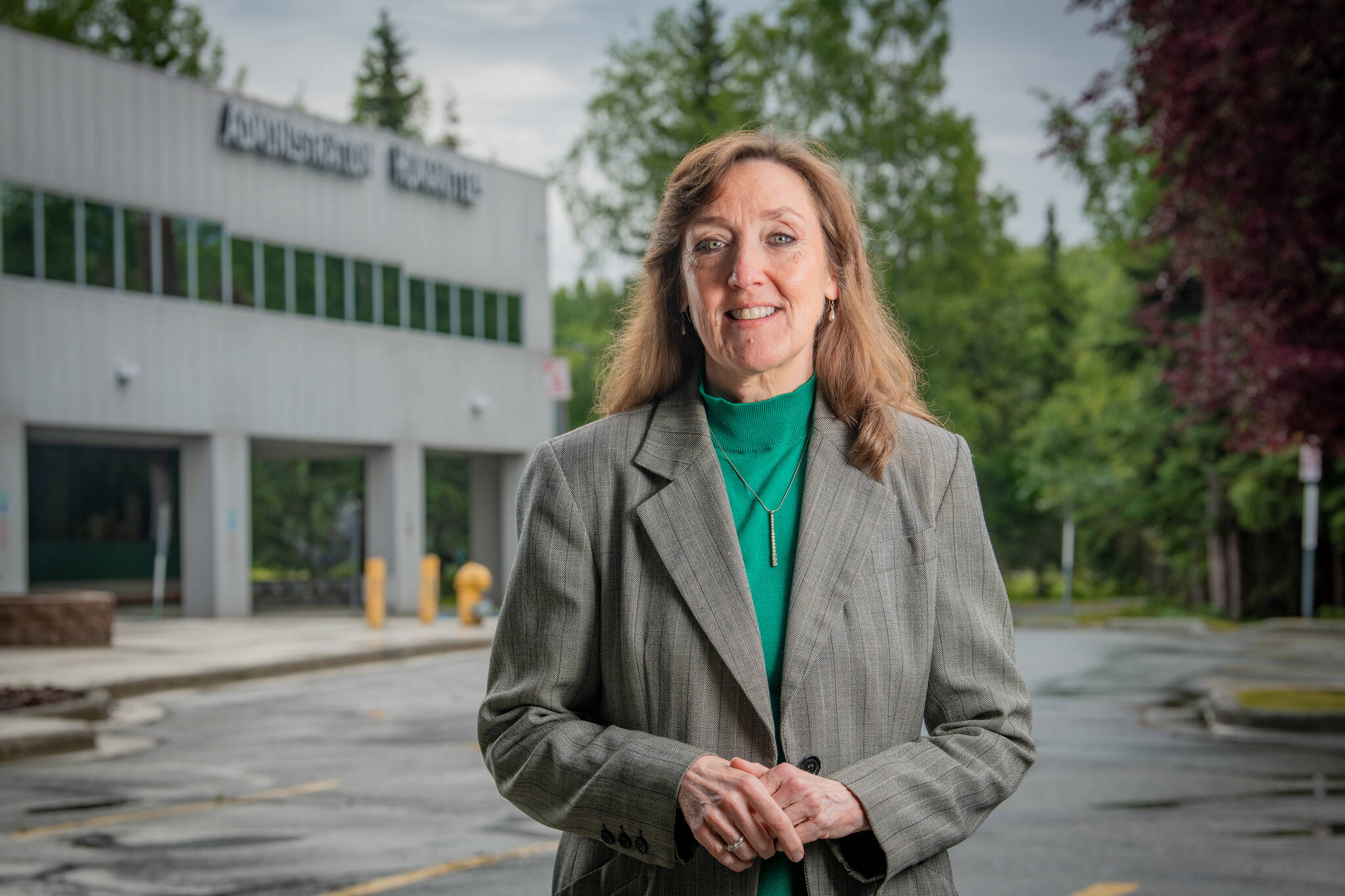 UAA Provost Denise Runge photographed outside the Administration and Humanities Building.